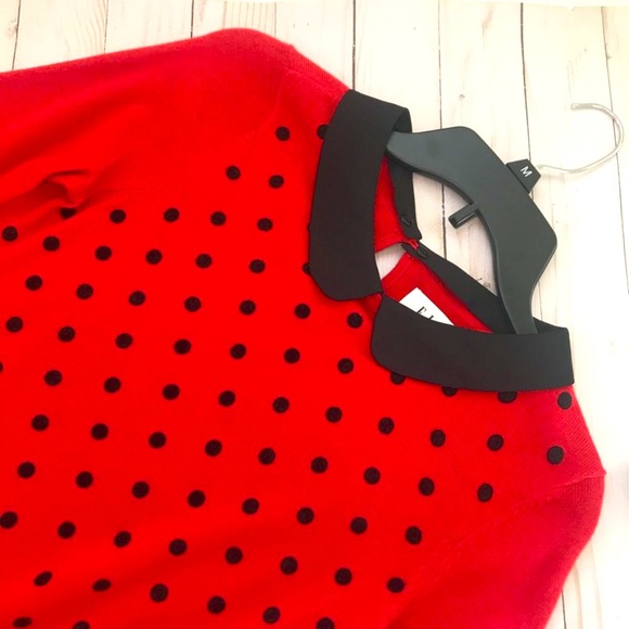 Elle Red Sweater with Black Polka Dots Size XS - Picture 5 of 10